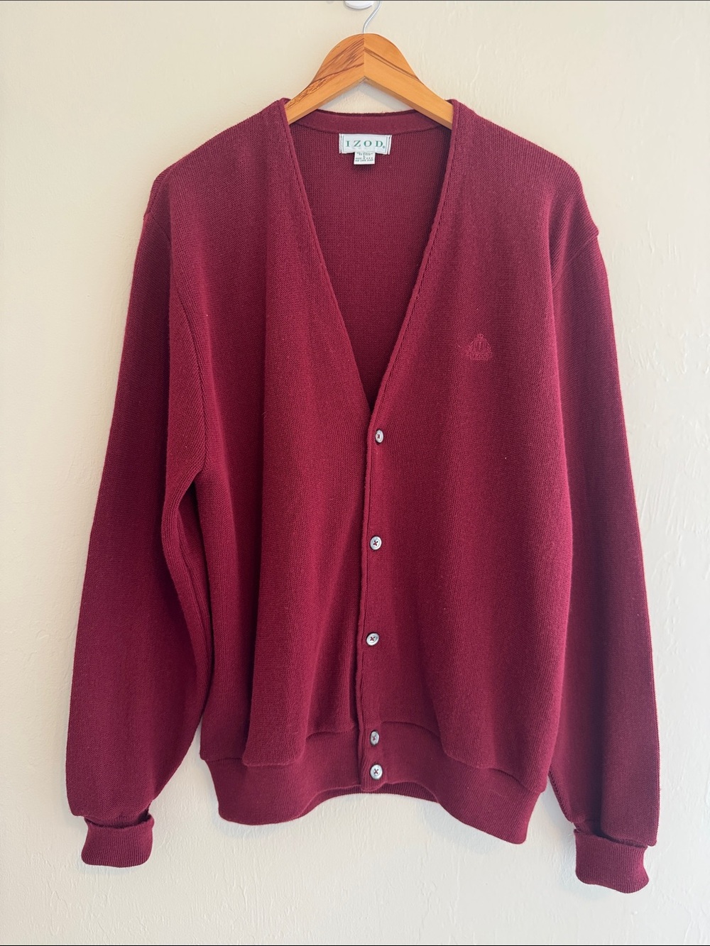IZOD Vintage Red Acrylic Grandpa Cardigan Sweater Men’s Large Made in USA